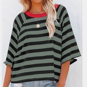 Striped Black and Green Women's Top
